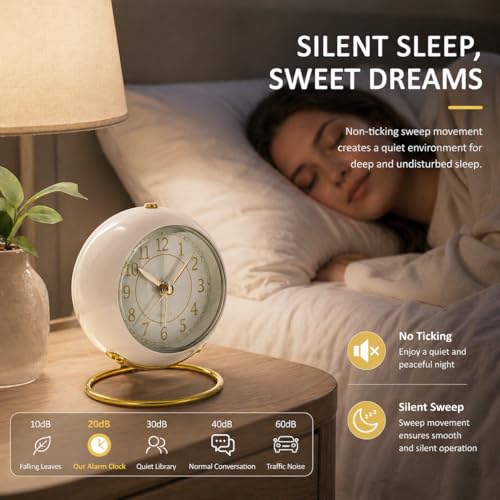 AYRELY® Battery Operated Analog Desk Alarm Clock with Light, Table Clock - color: Cream