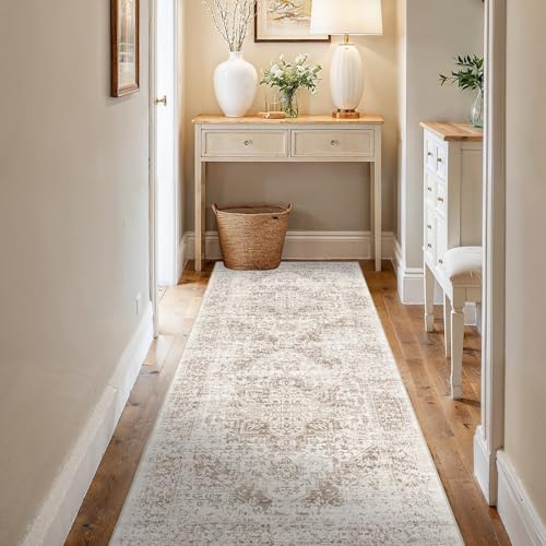 3x6 Washable Runner Rug: Vintage Medallion Kitchen Soft Rugs IvoryBeige - color: Ivory/Beige, size: 3x6