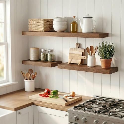 Venusmiles 12 inch Deep Floating Shelves for Wall, 24" Wide, Walnut, 2-Pack - color: Walnut Finish, size: 24"w x 12"d, 2p