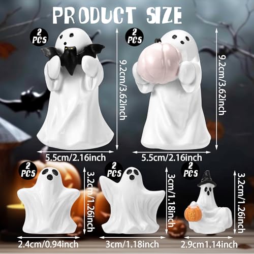 Threehoney 8 Pcs Halloween Ghost Figurine Small Resin Scary Ghost Decor