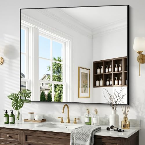 36x42 Inch Black Bathroom Mirror, Metal Framed Vanity Mirror for Wall - color: Frame, size: 36"L x 42"W
