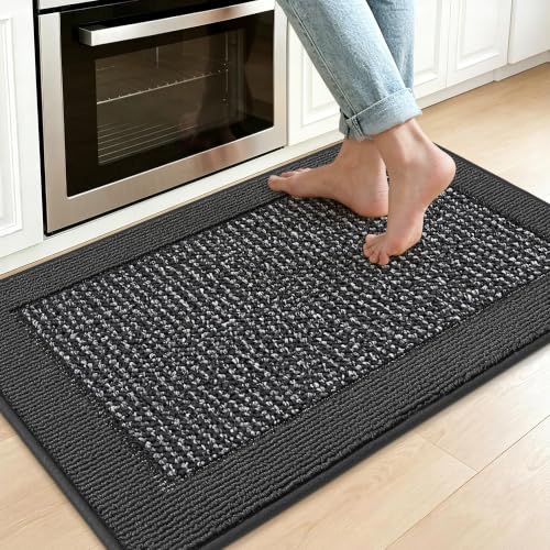 BEQHAUSE Kitchen Rug 24"x36", Non Slip Kitchen Floor Mat Washable, Charcoal - color: Charcoal, size: 24" X 36" (Rectangular)