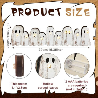 Yousoontic Halloween Ghost Decor, Light up Wooden Ghosts Table Centerpiece - style: Ghost