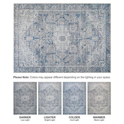 Bloom Rugs Washable Non-Slip 7 ft Runner - Blue/Gray Traditional Runner for Entryway, Hallway, Bathroom, and Kitchen - Exact Size: 2.5' x 7' - color: Blue / Gray, size: 2'6" x 7' (Runner)