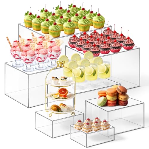 Leinuosen 7 Pcs Extra Large Acrylic Buffet Risers, 8-14" Square, Clear - color: Clear, size: 8" to 14", style: Square