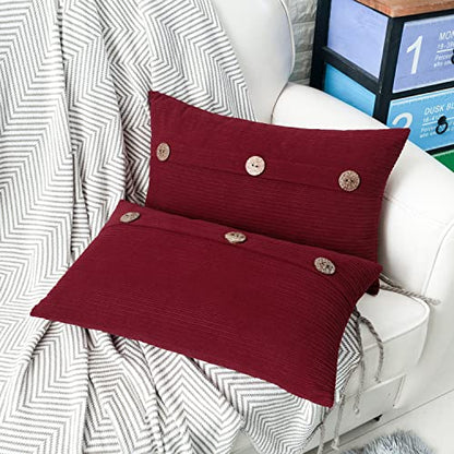 HWY 50 Burgundy Red Chenille Throw Pillow Covers 12x20 Inch Buttons - color: Burgundy Red, size: 20" x 12" (Pack of 2)