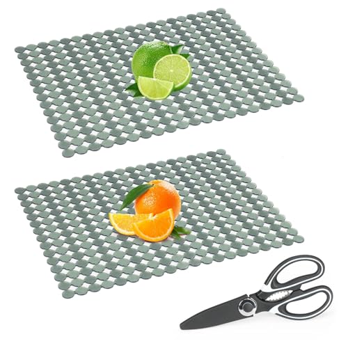 Kitchen Sink Mat for Stainless Steel/Ceramic Sinks,2 Pack with Scissors - color: Green
