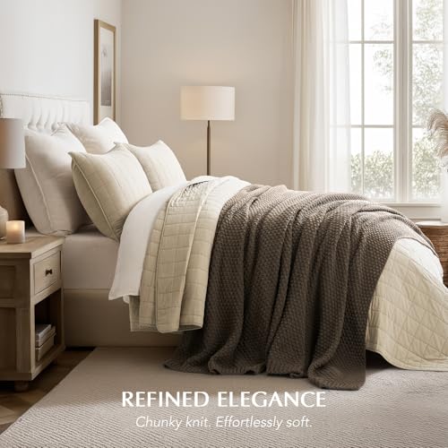 EVERGRACEHOME Chunky Chenille Knit Throw Blanket, 90 x 90, Mocha Brown - color: Mocha Brown, size: 90" X 90"