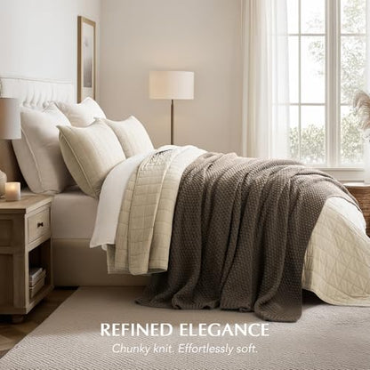 EVERGRACEHOME Chunky Chenille Knit Throw Blanket, 90 x 90, Mocha Brown - color: Mocha Brown, size: 90" X 90"