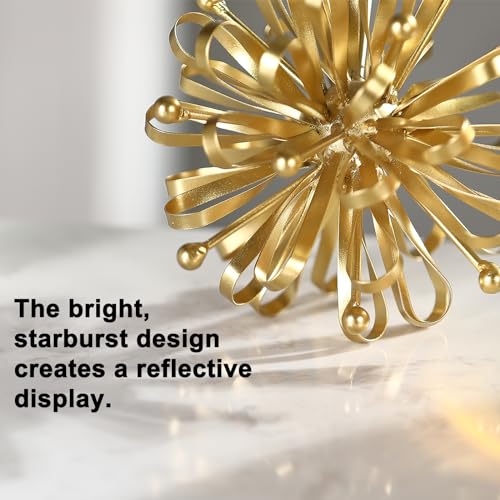 6.7" Gold Metal Starburst Tabletop Sculpture- with Ribbon & Beaded Edges