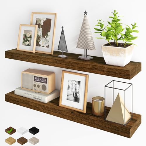 Fun Memories Floating Shelves for Wall, 36Inch Floating Shelves Set of 2, Hanging Shelf with Invisible Brackets, Bathroom Shelves for Living Room, Bedroom, Kitchen- Brown - color: Brown, size: 6.5"D x 36"L