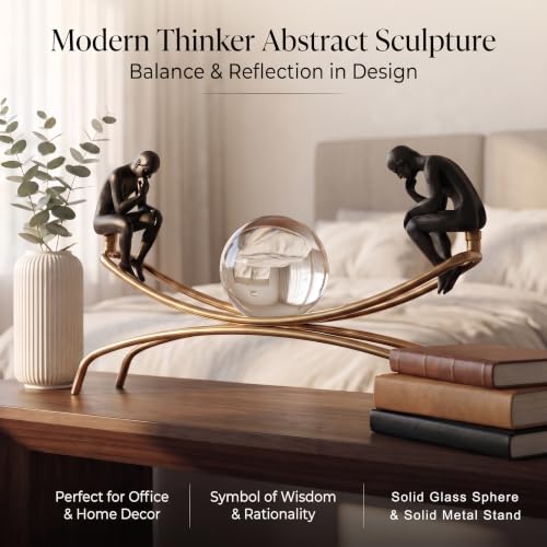 Thinker Statue & Sculpture, Modern Home Decor Statue, Gold Abstract Thinker Sculpture – Desktop Decorative Figurine for Living Room, Office, Shelf, Bedroom, Cabinets - color: Black & Gold