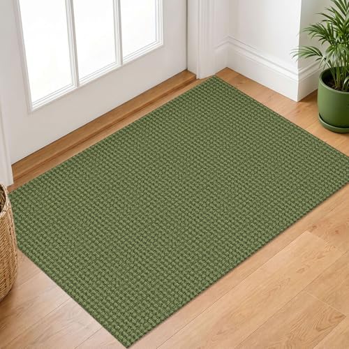 IOHOUZE Small Area Rug 2x3 Washable Woven Rugs for Entryway Non Slip Rubber Backed Front Door Rugs Indoor Doormat Throw Rug Floor Carpet for Entrance Kitchen, Olive Green/Earthy Green - color: Olive Green/Earthy Green, size: 2' x 3' (Rectangular)