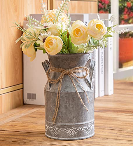 TIMRIS Vintage Galvanized Milk Can, Farmhouse Decorative Flower Pitcher Vase, Rustic French Country Metal Jug for Flowers,7.2'' H - size: 7.2 inch French Country Milk Can
