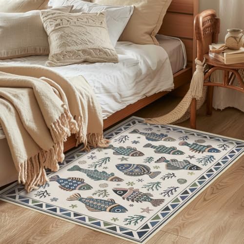 Fish Ocean Rug 3x5 for Living Room Coastal Rugs Low Pile Soft Non Slip - color: Fish, size: 3'x5' (Rectangular)