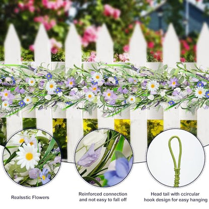 6ft Summer Daisy Garland with Flowers - color: Lavender