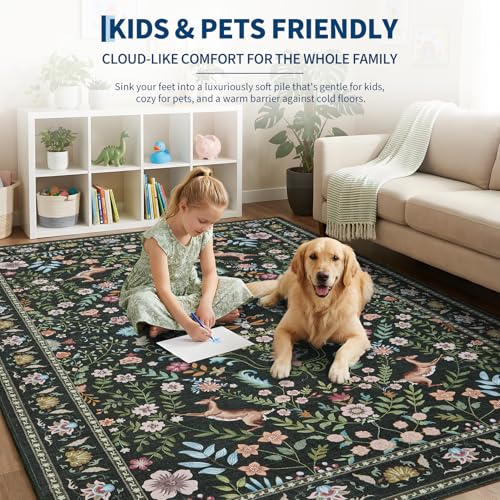 Garvee Floral 5x7 Area Rugs Washable Living Room Rug Entryway Rug Green - color: Green, size: 5' x 7' (Rectangular)
