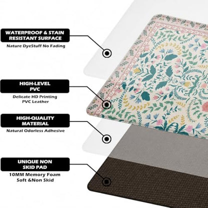Boho Floral Kitchen Comfort Mat 36x20in Anti-Fatigue Kitchen Mats - color: Pink Boho Floral