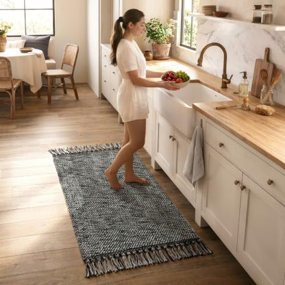 Collive 2' x 4.3' Kitchen Runner Rugs, Modern Boho Washable Bathroom Mat - color: Black/Cream, size: 2' x 4.3' (Rectangular)