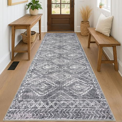 KILOCOCO Washable Runner Rug 3x8 ft Non-Slip Hallway Runners, Grey - color: Grey, size: 3' x 8' (Runner)