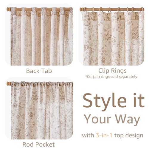 jinchan Linen Curtains 84 inch Taupe Floral Farmhouse Rod Pocket 2 Panels - color: Amlie Taupe, size: 50"W x 84"L (Pack of 2)