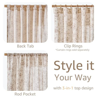 jinchan Linen Curtains 84 inch Taupe Floral Farmhouse Rod Pocket 2 Panels - color: Amlie Taupe, size: 50"W x 84"L (Pack of 2)