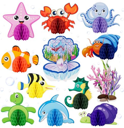 12 Pcs Under The Sea Party Decorations, Sea Animals Honeycomb Centerpieces - style: Ocean Sea Animal