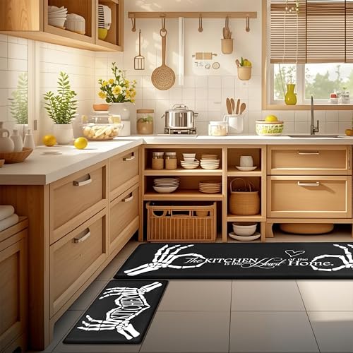 Kitchen Rugs for Floor 2 Pcs Memory Foam Padded Anti Fatigue Kitchen Mat - color: Black