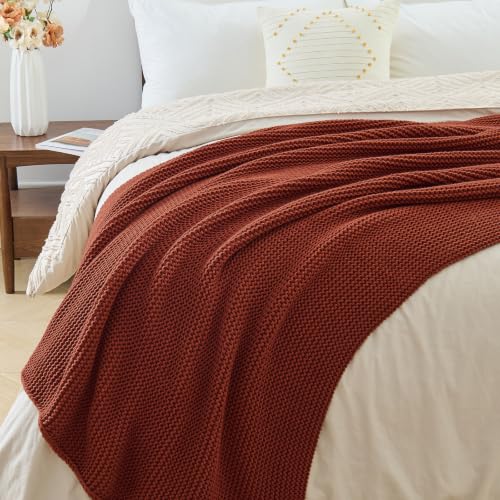 Rust Throw Blanket, Garter Knit, 50" x 60", Rustic Brick Red - color: Rust, size: 50"x60"