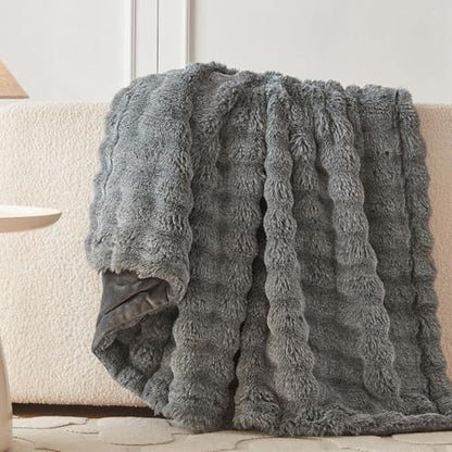 COOVA Soft Bubble Faux Fur Throw Blanket, 60"x80", Cationic Light Grey - color: Cationic Light Grey, size: 60“x80”