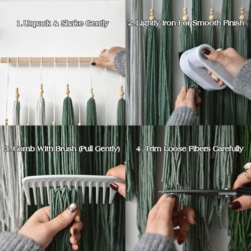 Macrame Wall Hanging Large Geometric Handmade Beaded Tassel Decor 39"W*45"L - color: Green1
