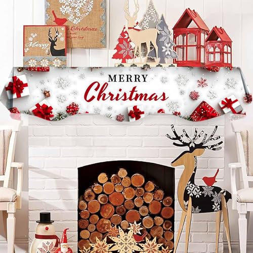 NYZE Christmas Mantel Scarf 70 x 17 Inch Fireplace Mantel Scarf Cover Decoration for Christmas Fireplace Scarf Shelf Top Runner Holiday Winter Home Decor - size: 70 x 17 in, style: Merry Xmas 2