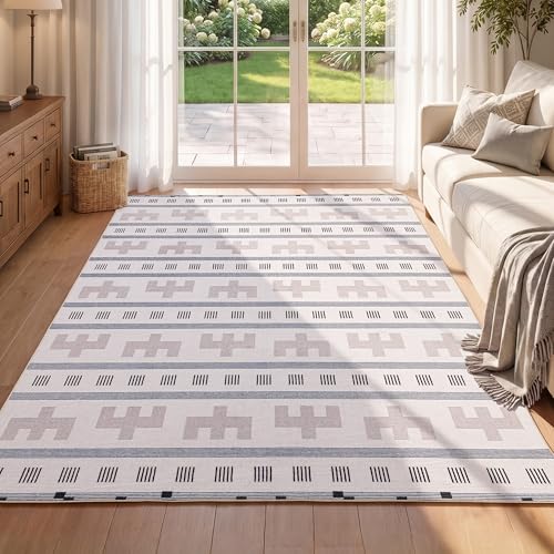 6x9 Washable Area Rug for Living Room, Southwestern Tribal, Cream Beige - color: Cream Beige, size: 6' x 9'(Rectangular)