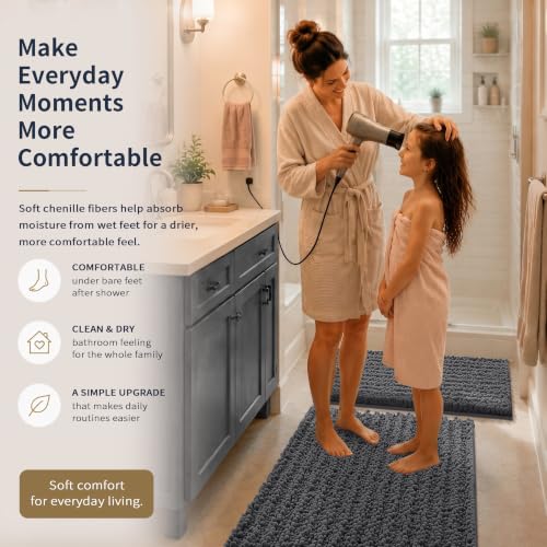 Yimobra Bathroom Rug Set 3 Piece, Super Absorbent Bath Mat Set, Dark Gray - color: Dark Gray, size: 24"x20" + 30"x20"+ 44"x24"