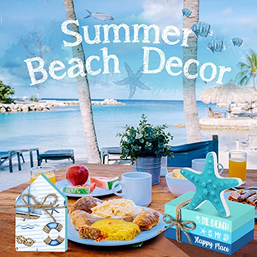 Blulu 5 Pcs Beach Decorations for Home, Summer Beach Wood Table Decor - style: Summer