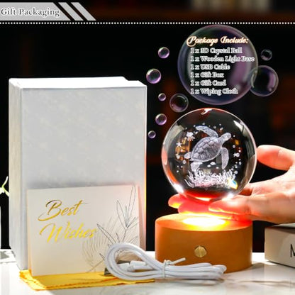 Ornalrist 3D Sea Turtle Gifts 3.15in Crystal Ball Figurine for Women Men - color: Turtle