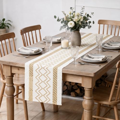 Artoid Mode Burlap Brown Stripe Diamond Woven Table Runner 12x48 Inch - color: Burlap Brown, size: 12" x 48", Table Runner