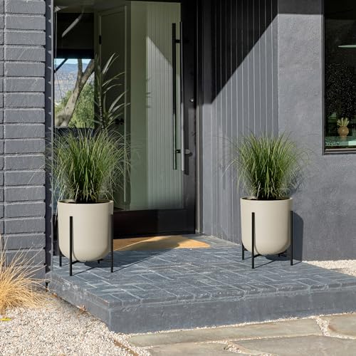 Veradek Mason Series Raised Lima Planter - Round Planter with Stand - color: Sand, size: 15 inch - 2 Pack