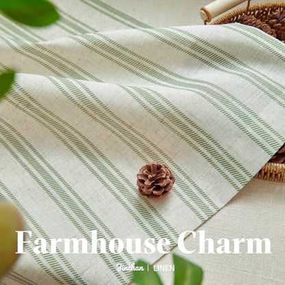 jinchan Linen Striped Tier Curtains for Kitchen Windows Farmhouse - color: Striped Green | on Beige, size: 26"W x 24"L (Pack of 2)
