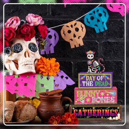 Britimes Halloween Tiered Tray Decor Set, 4 Pack, Wooden Table Sign - style: Day of The Dead