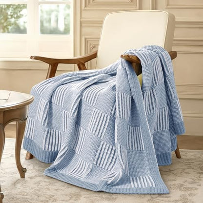 Amélie Home Checkered Knit Throw Blanket for Couch, Blue 50"x60" - color: Checkered Blue, size: 50" X 60"