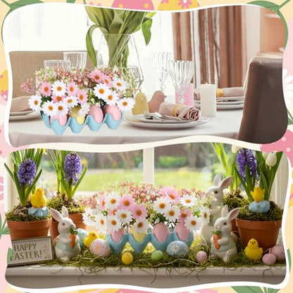Easter Table Decoration with Egg Artificial Flowers Pastel Easter Egg Spring Centerpiece for Dining Living Room Farmhouse Table Decoration Indoor for Home Office