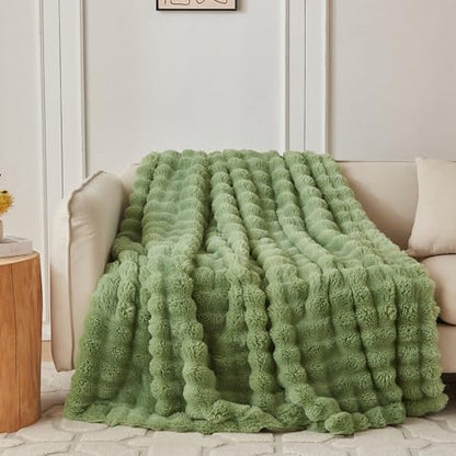 COOVA Soft Bubble Faux Fur Throw Blanket, 50"x60", Light Green - color: Light Green, size: 50“x60”