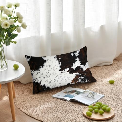 Black Brown White 12X20 Lumbar Throw Pillow Covers Cow Print - color: Cow Skin