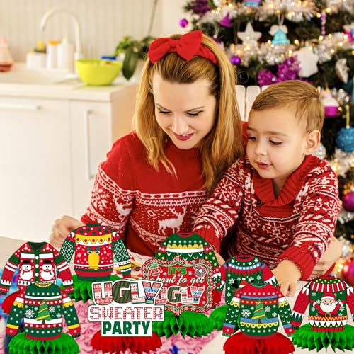 9 Pcs Ugly Sweater Party Decorations Honeycomb Centerpiece - style: Christmas Ugly Sweater Party