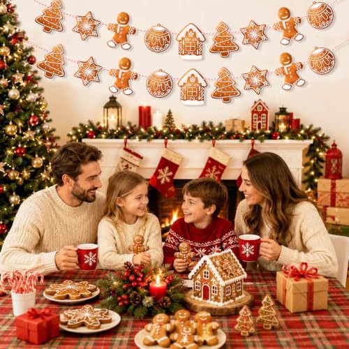 Uniwish 2 Pack Gingerbread Garland Banner Christmas Hanging Decorations