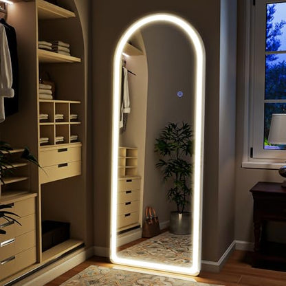 VooBang 71"x26" LED Arched Mirror Full Length with Dimmable Lights - color: White, size: 71"L x 26"W