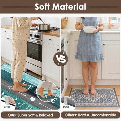 Kitchen Rugs Sets of 3 Non Slip Washable Mats for Floor, Wooden - color: Turquoise Teal Wooden