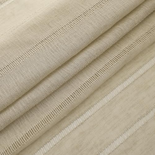 Demetex Semi Sheer Curtains 63 Inches Long Semi Sheer Curtain Panel Striped Texture Window Curtains for Living Room Nursery, Set of 2, 54 x 63 inch Length, Linen - color: Striped Linen, size: 54"W x 63"L (Pack of 2)