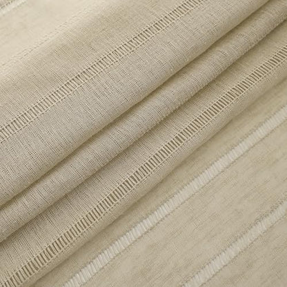 Demetex Semi Sheer Curtains 63 Inches Long Semi Sheer Curtain Panel Striped Texture Window Curtains for Living Room Nursery, Set of 2, 54 x 63 inch Length, Linen - color: Striped Linen, size: 54"W x 63"L (Pack of 2)